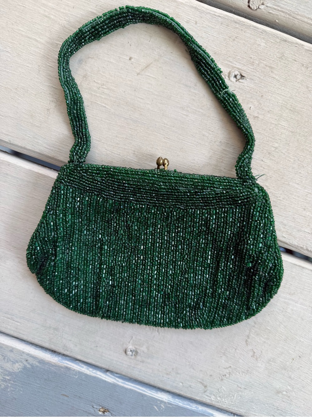 Vintage Belgian green beaded bag